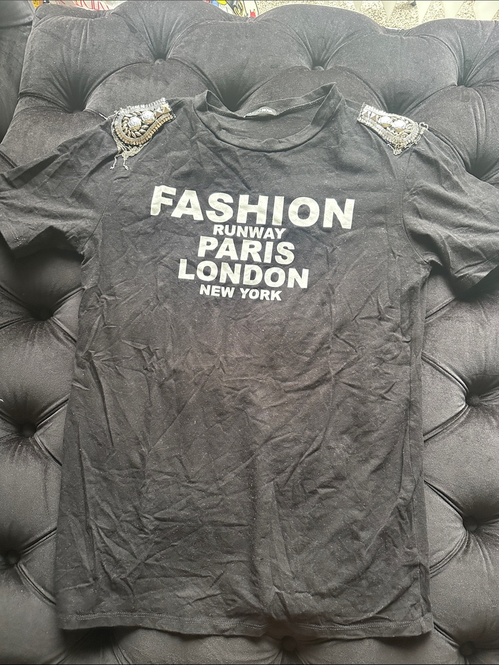 Fashion Nova Black Graphic 'FASHION RUNWAY PARIS LONDON NEW YORK' Tee